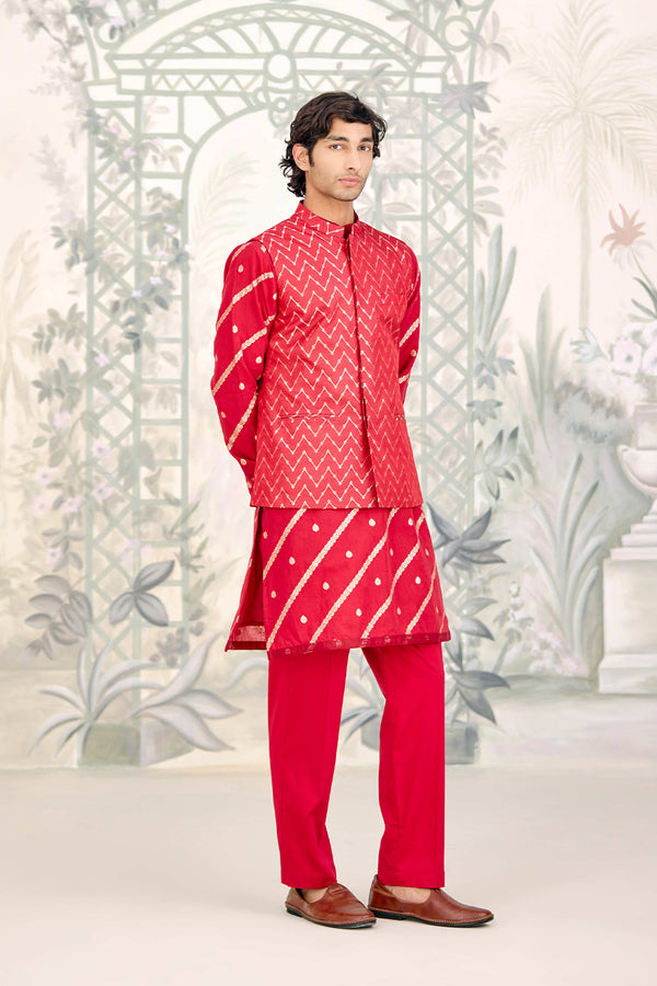 Maroon Kurta & Waistcoat Set.