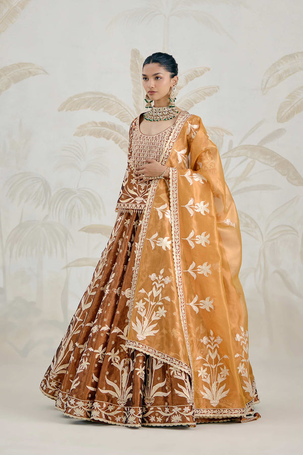 Coffee Brown Kurti-Lehenga Set.