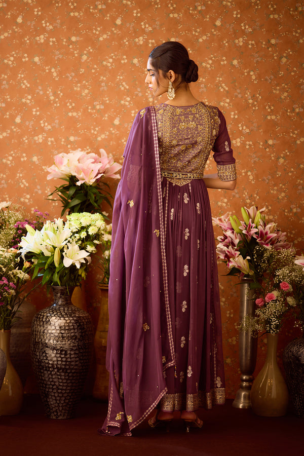 Prune Purple Anarkali Set.