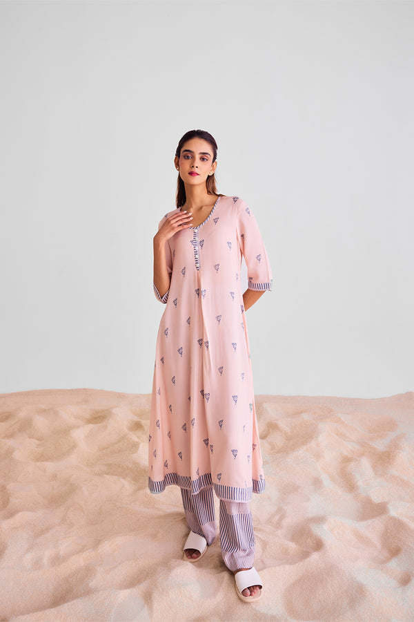 Peach & Blue Kurta Set