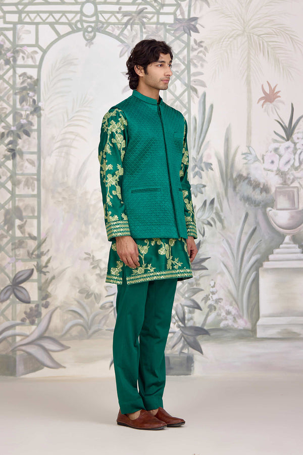 Forest Green Kurta & Waistcoat Set.