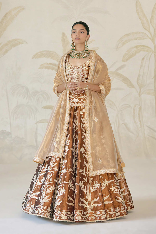 Coffee Brown Kurti-Lehenga Set.