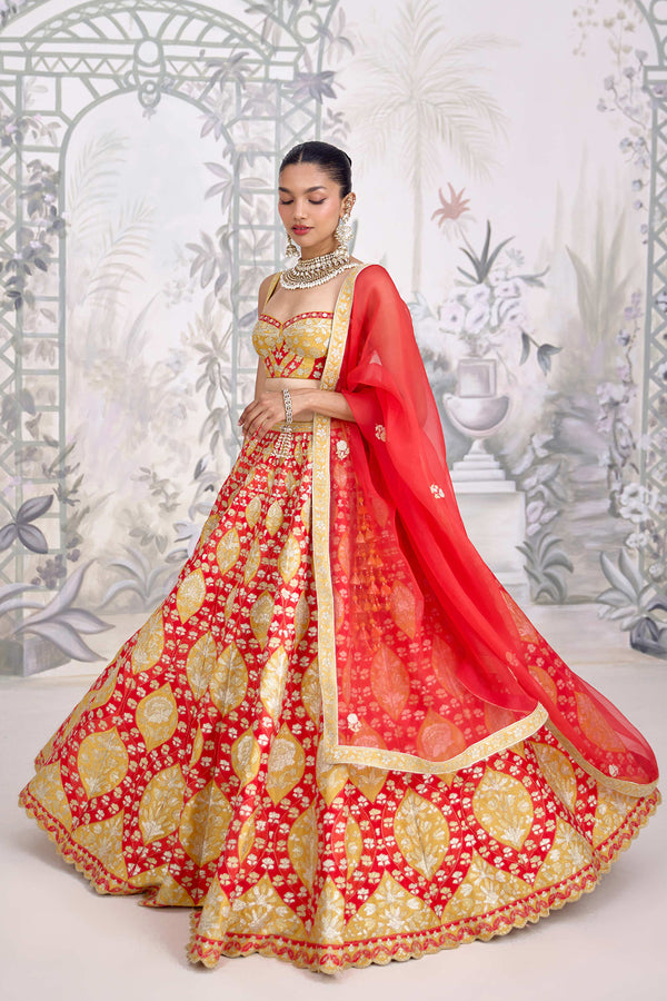 Red Orange Lehenga Set