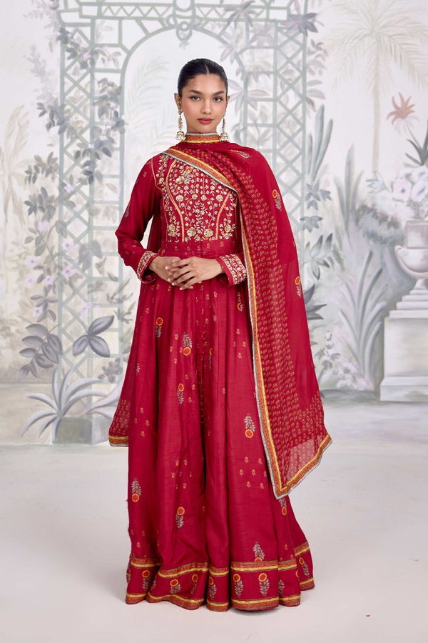 Maroon Anarkali Set.