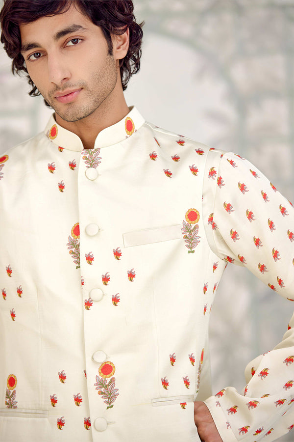 Off-White Kurta & Waistcoat Set.