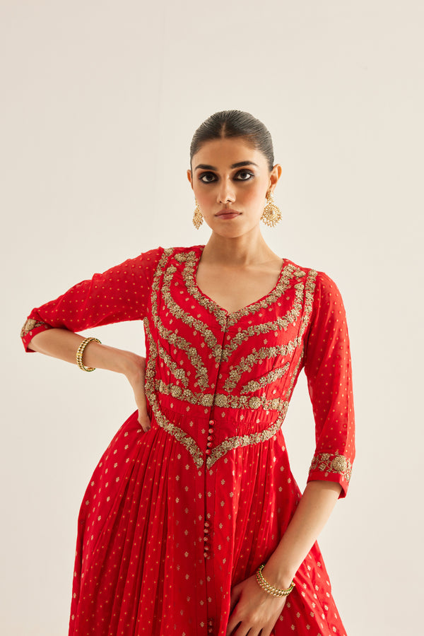 Red Anarkali Set