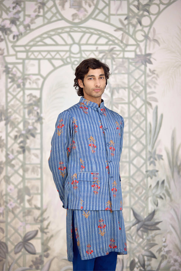 Blue Kurta & Waistcoat Set.