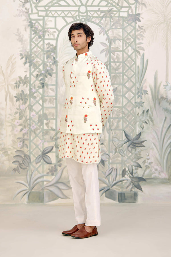 Off-White Kurta & Waistcoat Set.