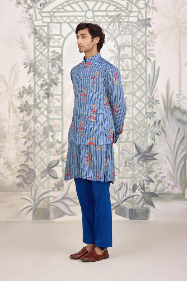 Blue Kurta & Waistcoat Set.