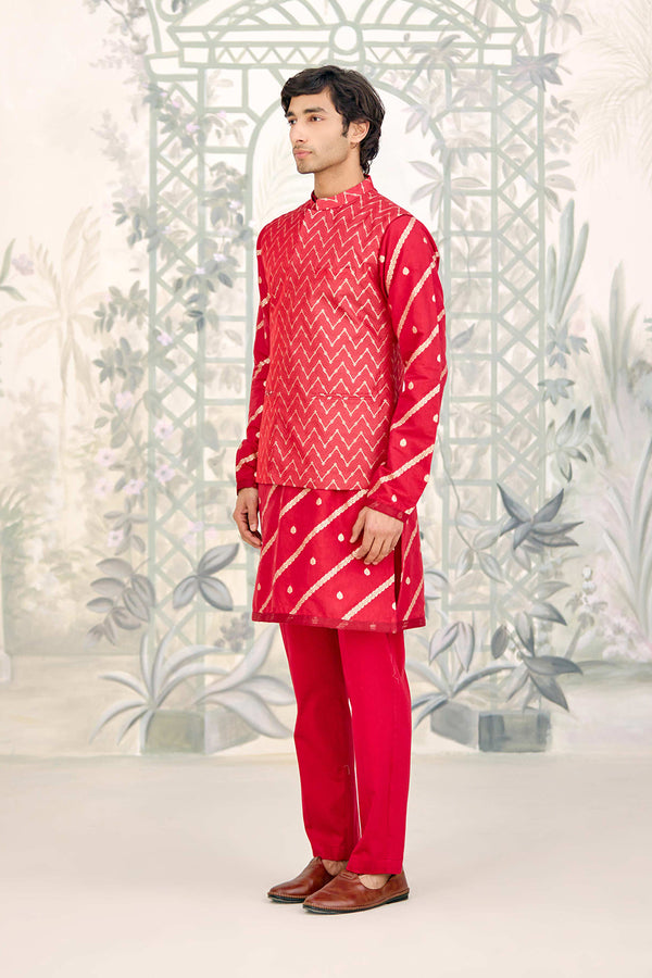 Maroon Kurta & Waistcoat Set.