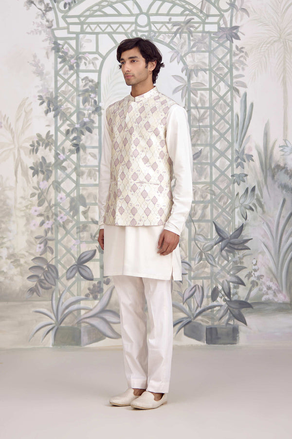 White Kurta & Waistcoat Set.