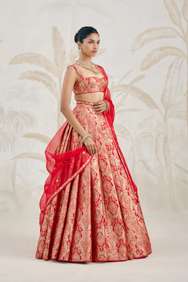 Ribbon Red Lehenga Set.