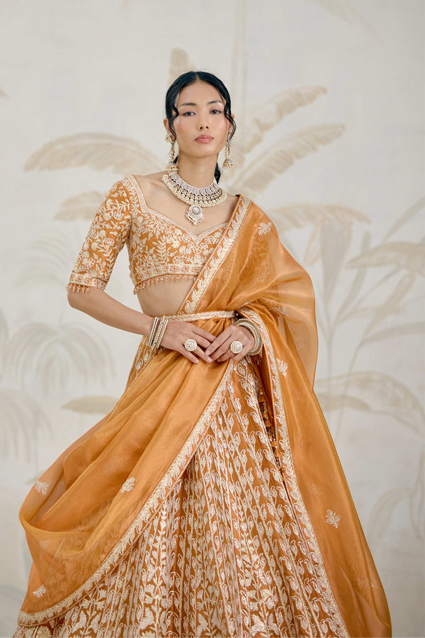 Burnt Orange Gold Lehenga Set