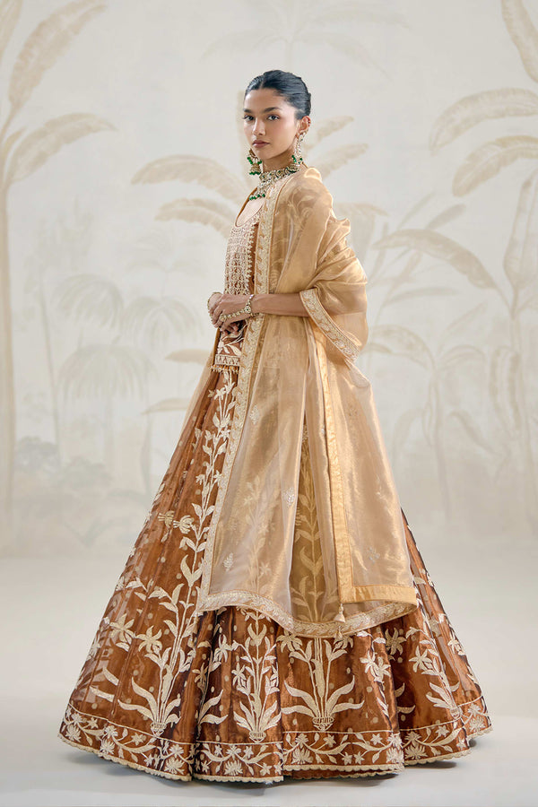 Coffee Brown Kurti-Lehenga Set.