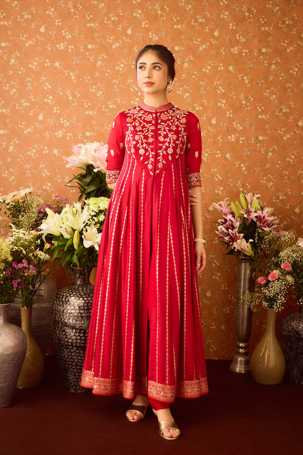 Persian Maroon Anarkali Set.