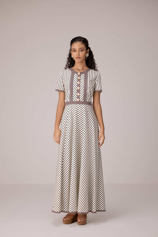 Panelled cotton maxi dress with buttoned front detailing