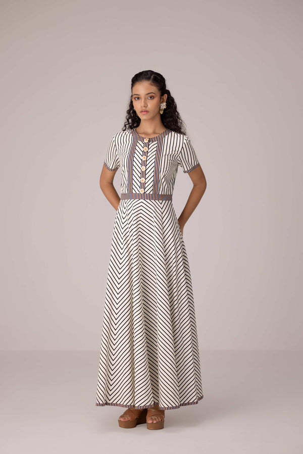 Panelled cotton maxi dress with buttoned front detailing