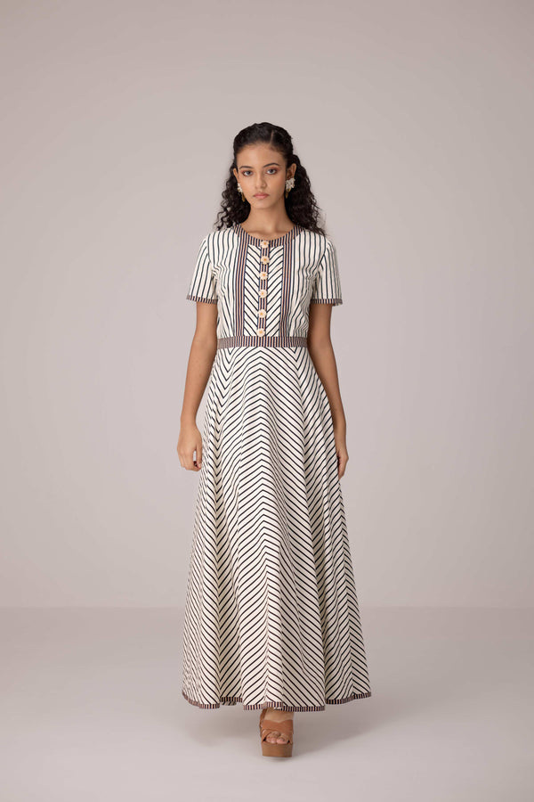 Panelled cotton maxi dress with buttoned front detailing