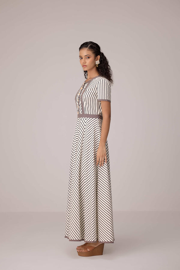 Panelled cotton maxi dress with buttoned front detailing