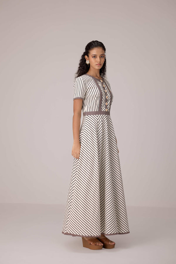 Panelled cotton maxi dress with buttoned front detailing