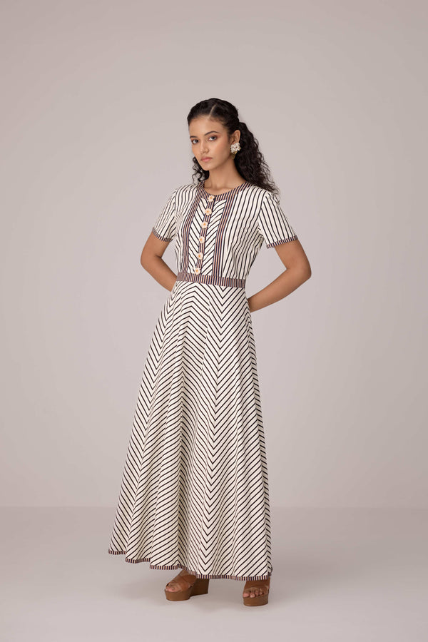 Panelled cotton maxi dress with buttoned front detailing