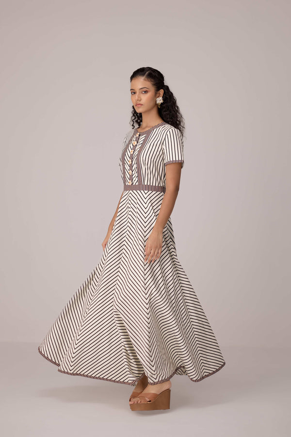 Panelled cotton maxi dress with buttoned front detailing