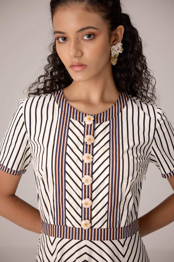 Panelled cotton maxi dress with buttoned front detailing