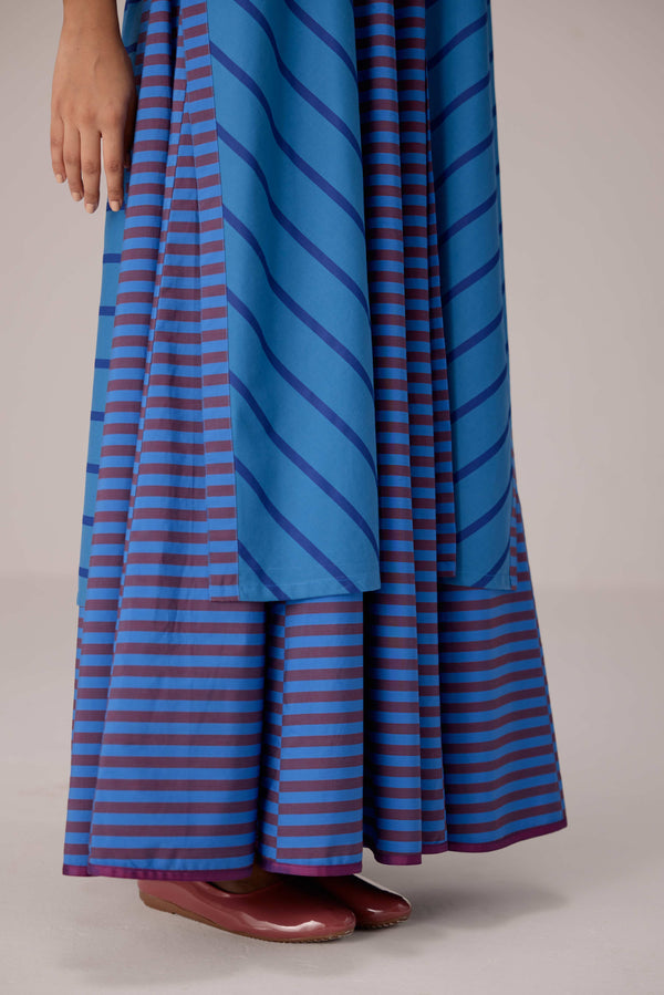 Blue striped cotton ensemble with open front overlay