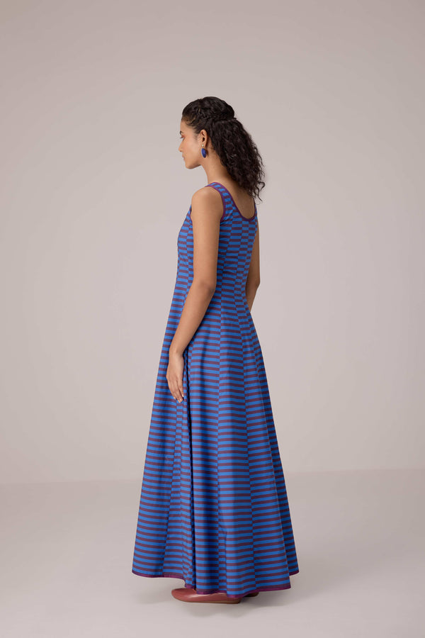 Blue striped cotton ensemble.