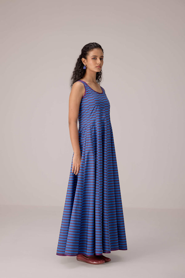 Blue striped cotton ensemble.