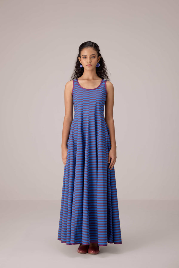 Blue striped cotton ensemble.