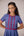 Blue and magenta striped full length fit and flare cotton dress