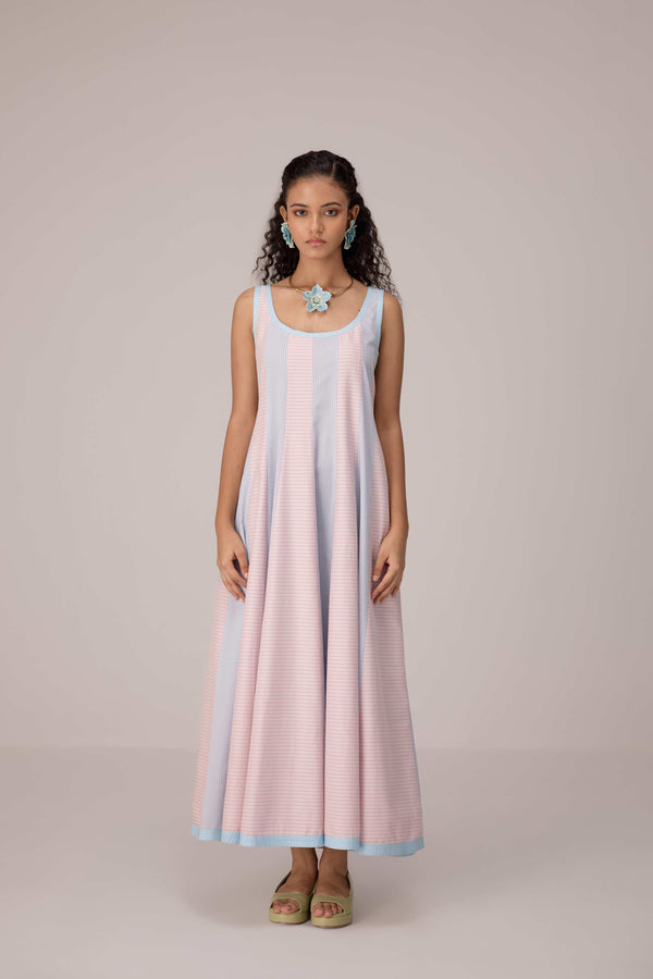 Blush and pastel blue striped dress