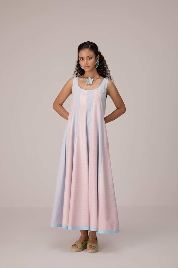 Blush and pastel blue striped dress