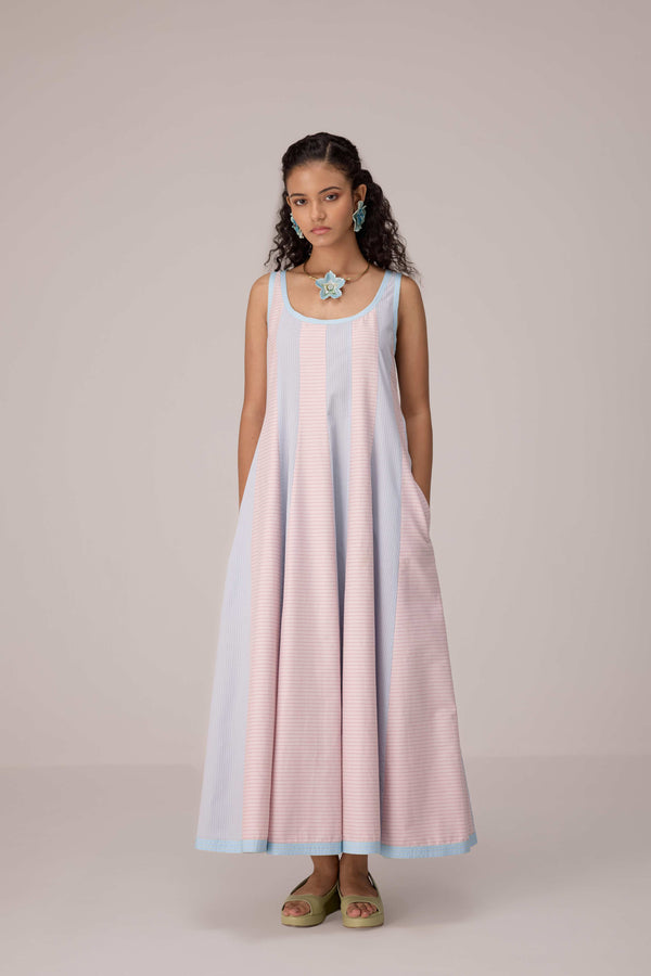 Blush and pastel blue striped dress