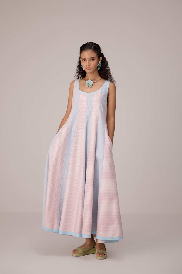 Blush and pastel blue striped dress