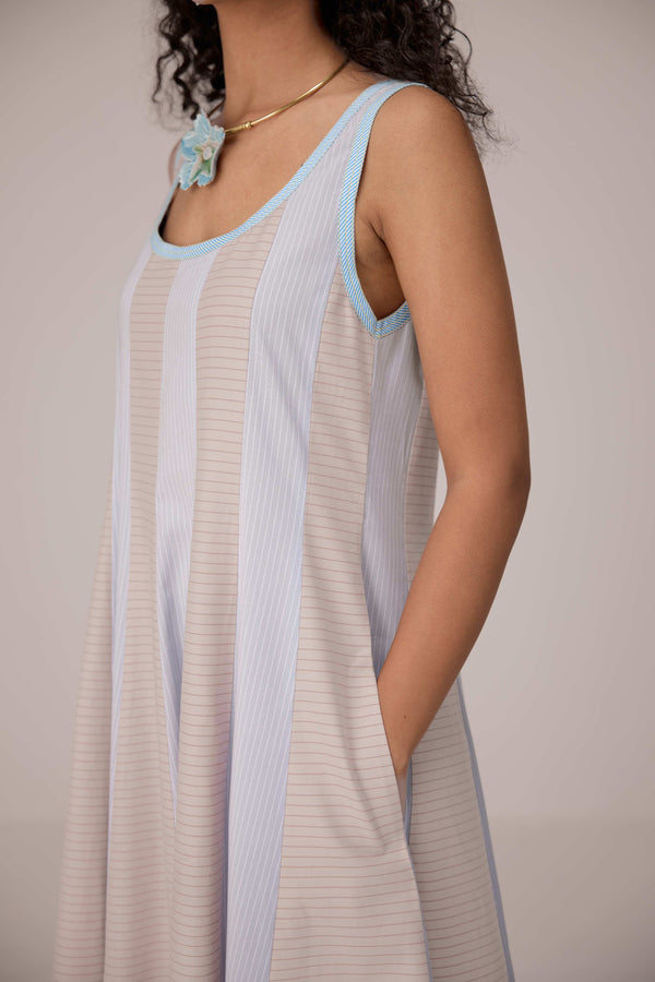 Blush and pastel blue striped dress