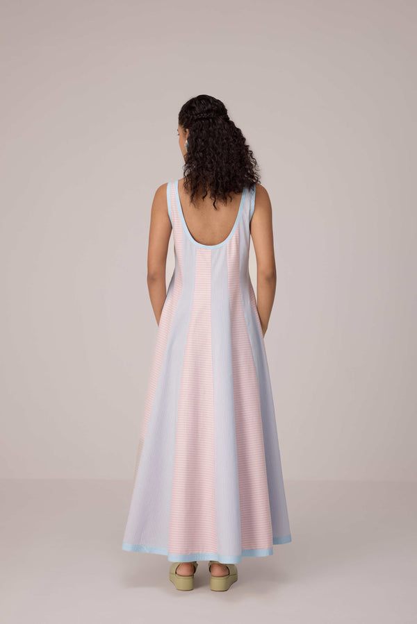 Blush and pastel blue striped dress
