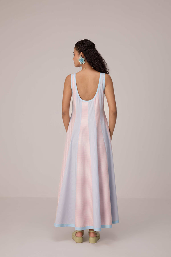 Blush and pastel blue striped dress