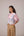 Patchwork waistcoat in pastel checks with striped puff sleeved blouse and high waisted barrel pants in cotton linen