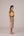 Mustard yellow cropped vest with applique embroidery paired with high waisted knee length pencil skirt in linen fabric