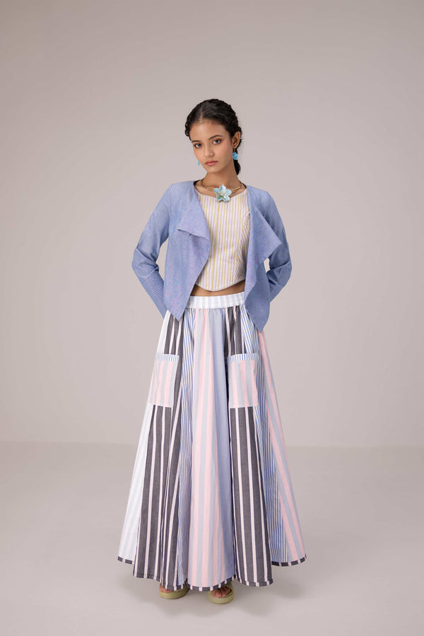 Quilted striped corset top paired with cotton multi striped polpin skirt