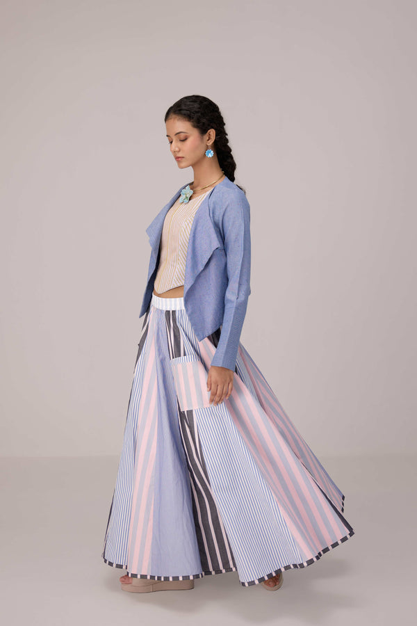Quilted striped corset top paired with cotton multi striped polpin skirt