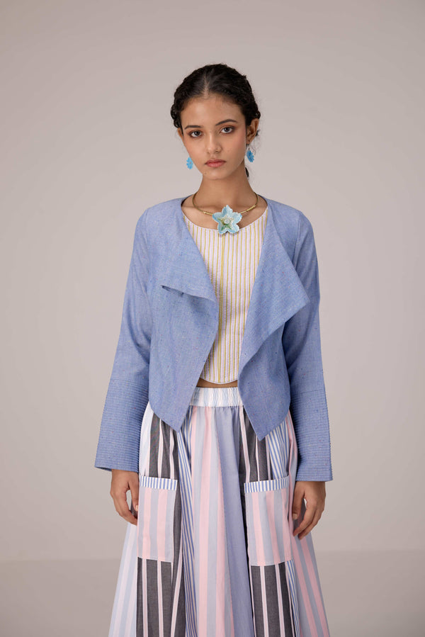 Quilted striped corset top paired with cotton multi striped polpin skirt