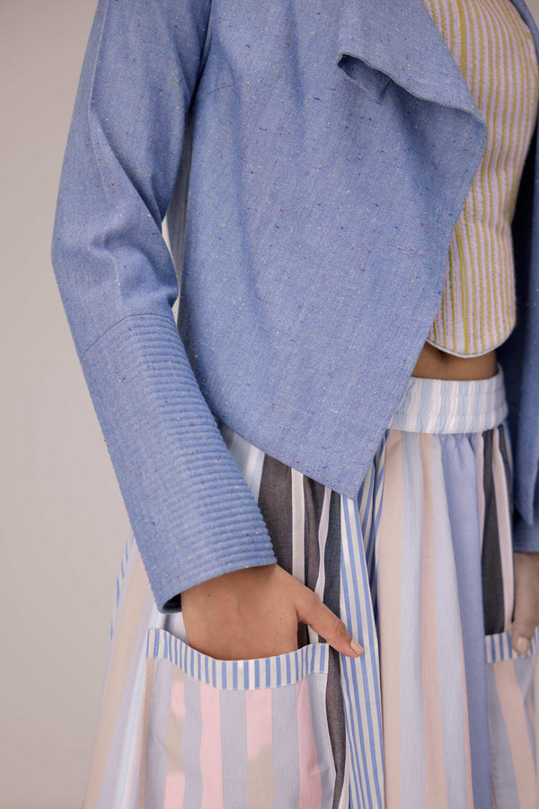 Quilted striped corset top paired with cotton multi striped polpin skirt