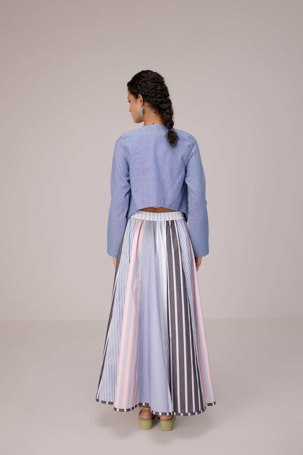 Quilted striped corset top paired with cotton multi striped polpin skirt