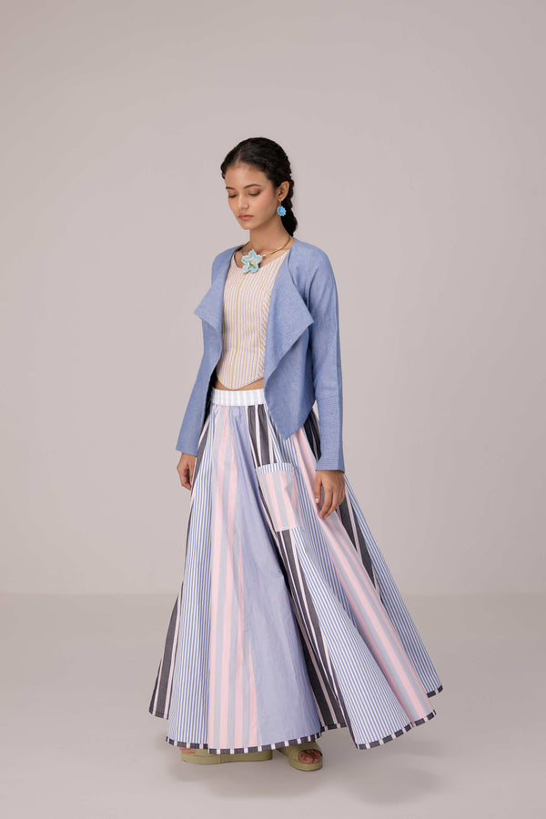 Quilted striped corset top paired with cotton multi striped polpin skirt