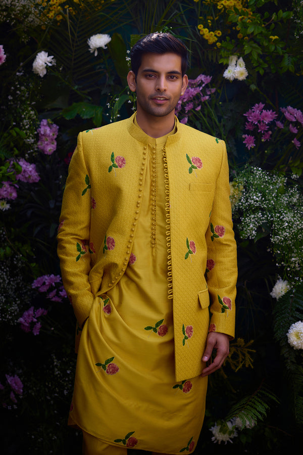 Golden Yellow Kurta & Waistcoat Set