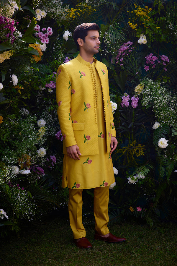 Golden Yellow Kurta & Waistcoat Set