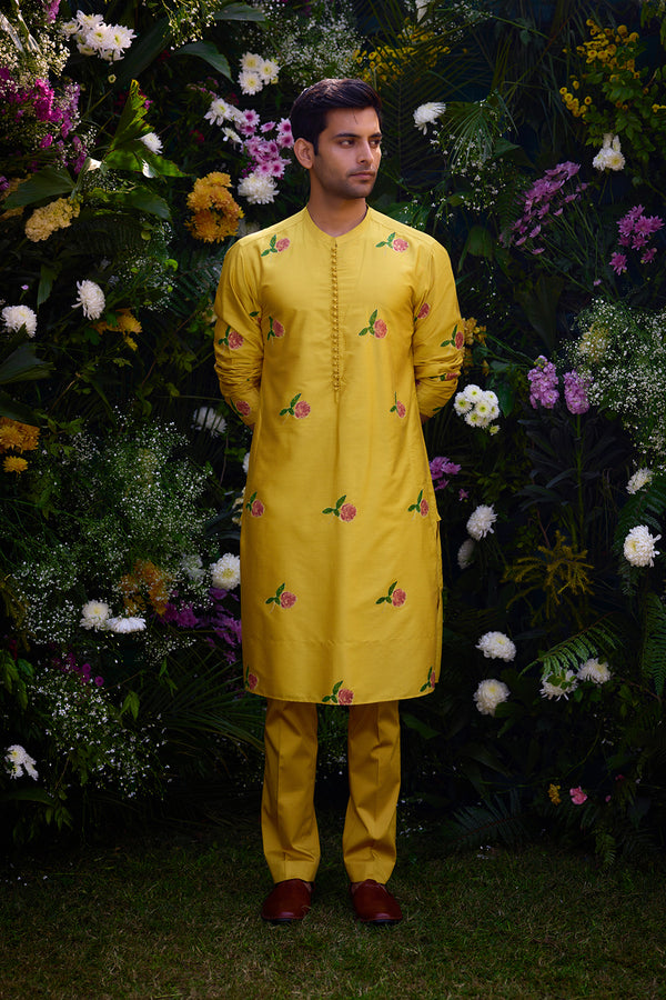 Golden Yellow Kurta & Waistcoat Set